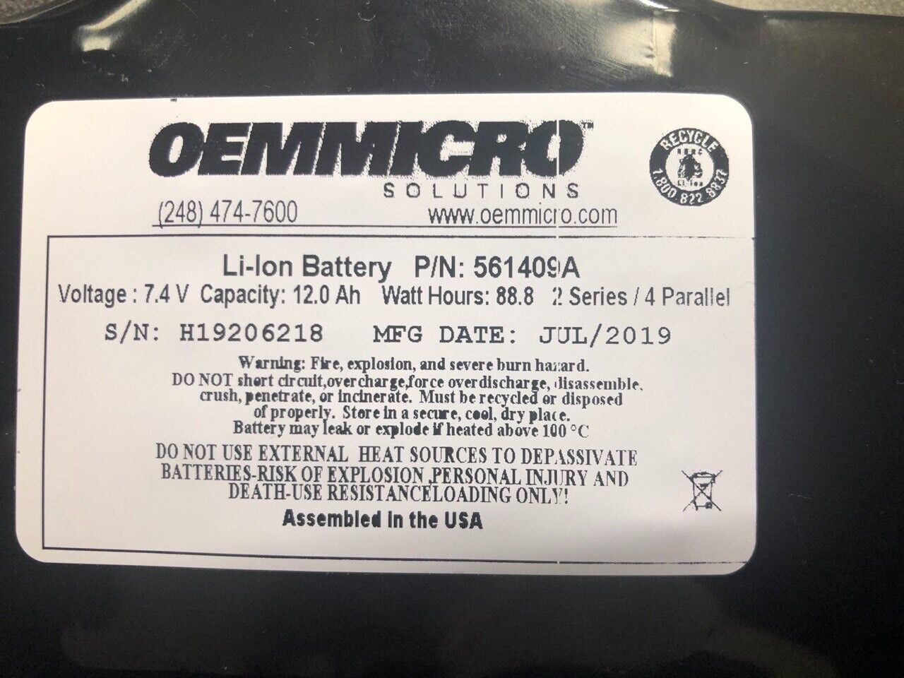 OEMMICRO Solutions Li-Ion Battery 561409A