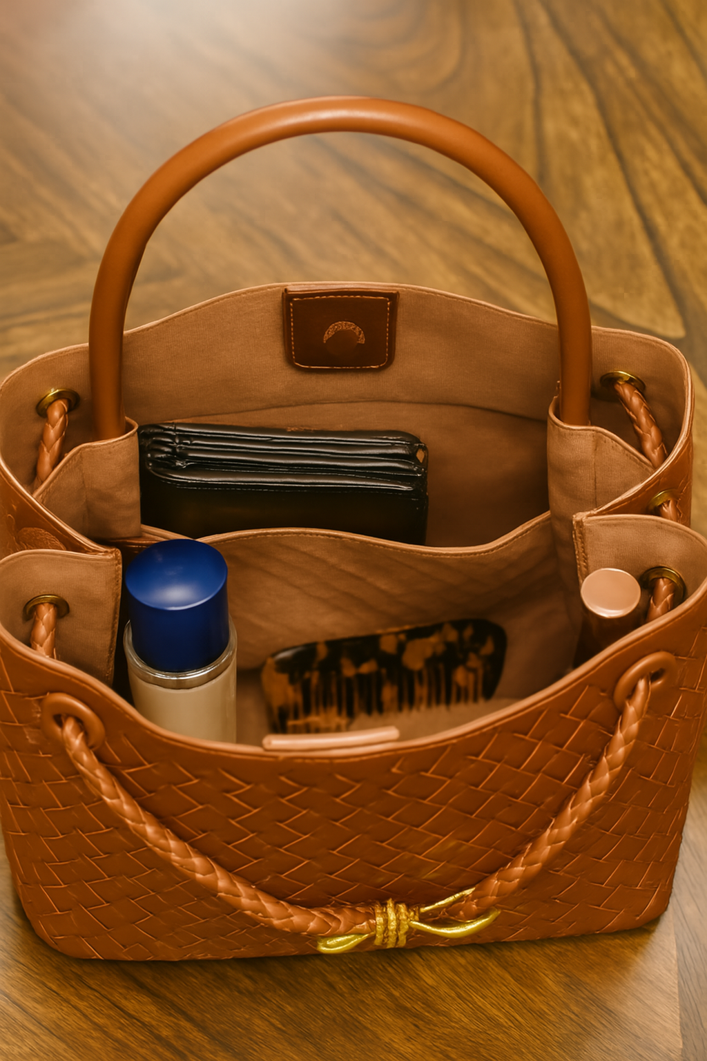 Woven Elegance Tote Handbag – “Saddle Knot” Edition -NIB