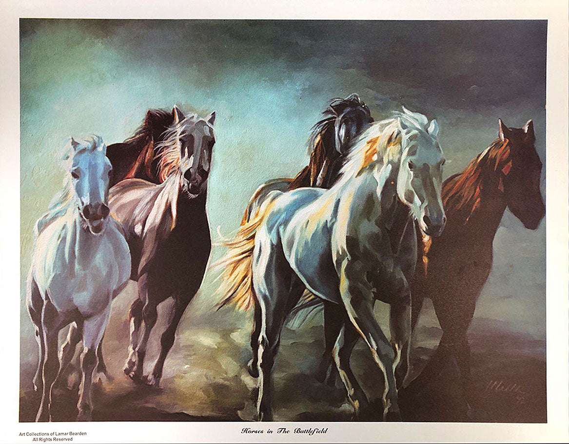 Spirited Horses running freely on Battlefield Wall Art Poster Print