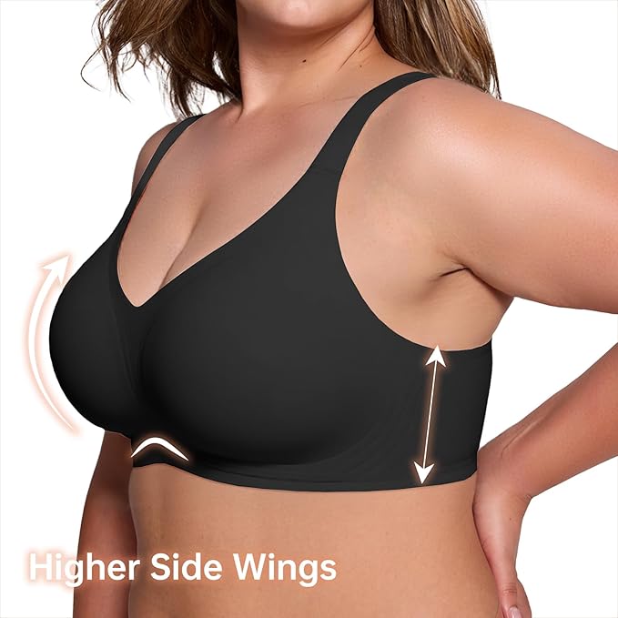 Women Wireless Bra No Underwire Full Coverage Support - Black - NIB