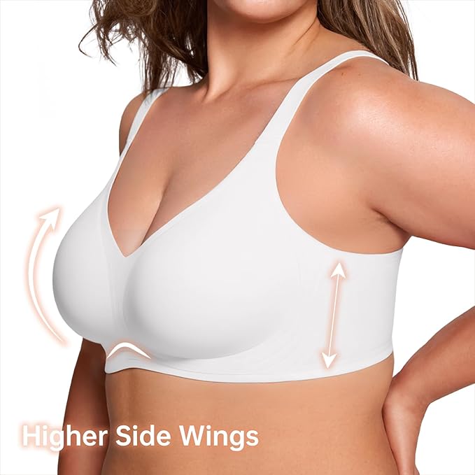 Women Wireless Bra No Underwire Full Coverage Support - White NIB
