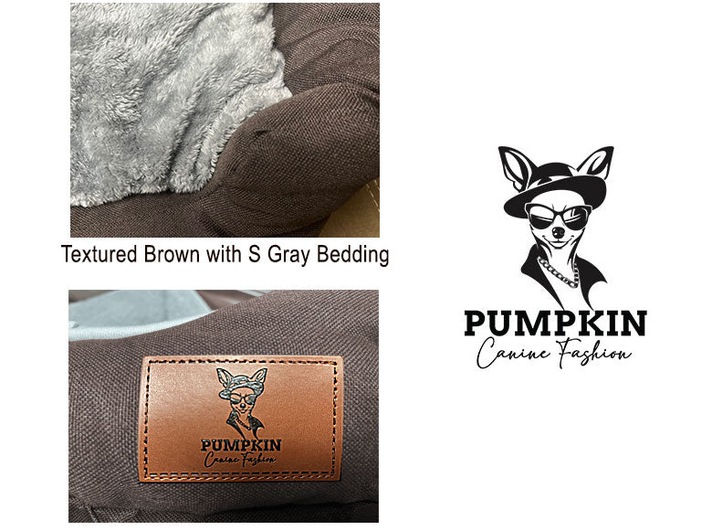 Textured Supportive Pet Bed Dogs/Cats Couch, Brown with Gray Pillowing - S/M NIB