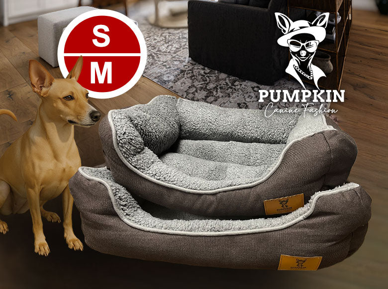 Textured Supportive Pet Bed Dogs/Cats Couch, Brown with Gray Pillowing - S/M