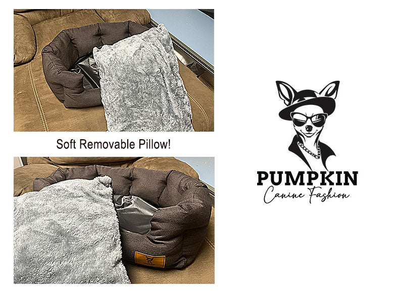 Pet Bed Dog / Cat Couch with Removable Pillowing, Brown with Gray Pillowing - M