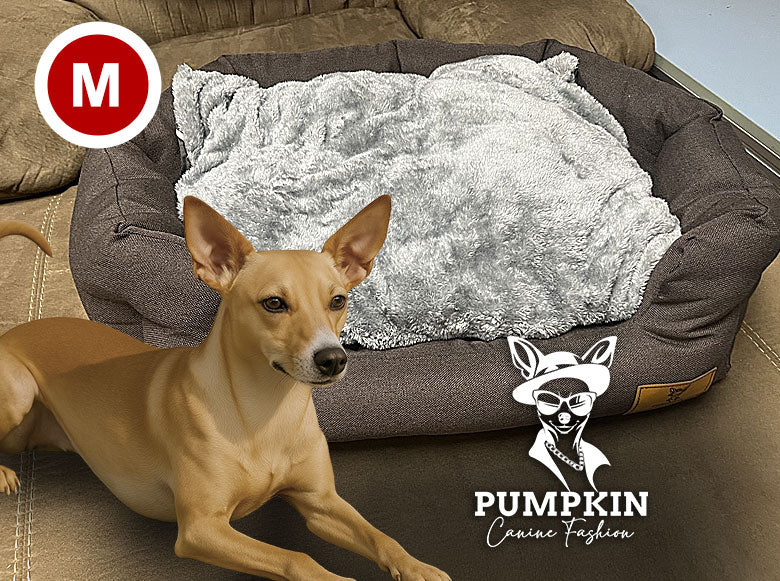 Pet Bed Dog / Cat Couch with Removable Pillowing, Brown with Gray Pillowing - M