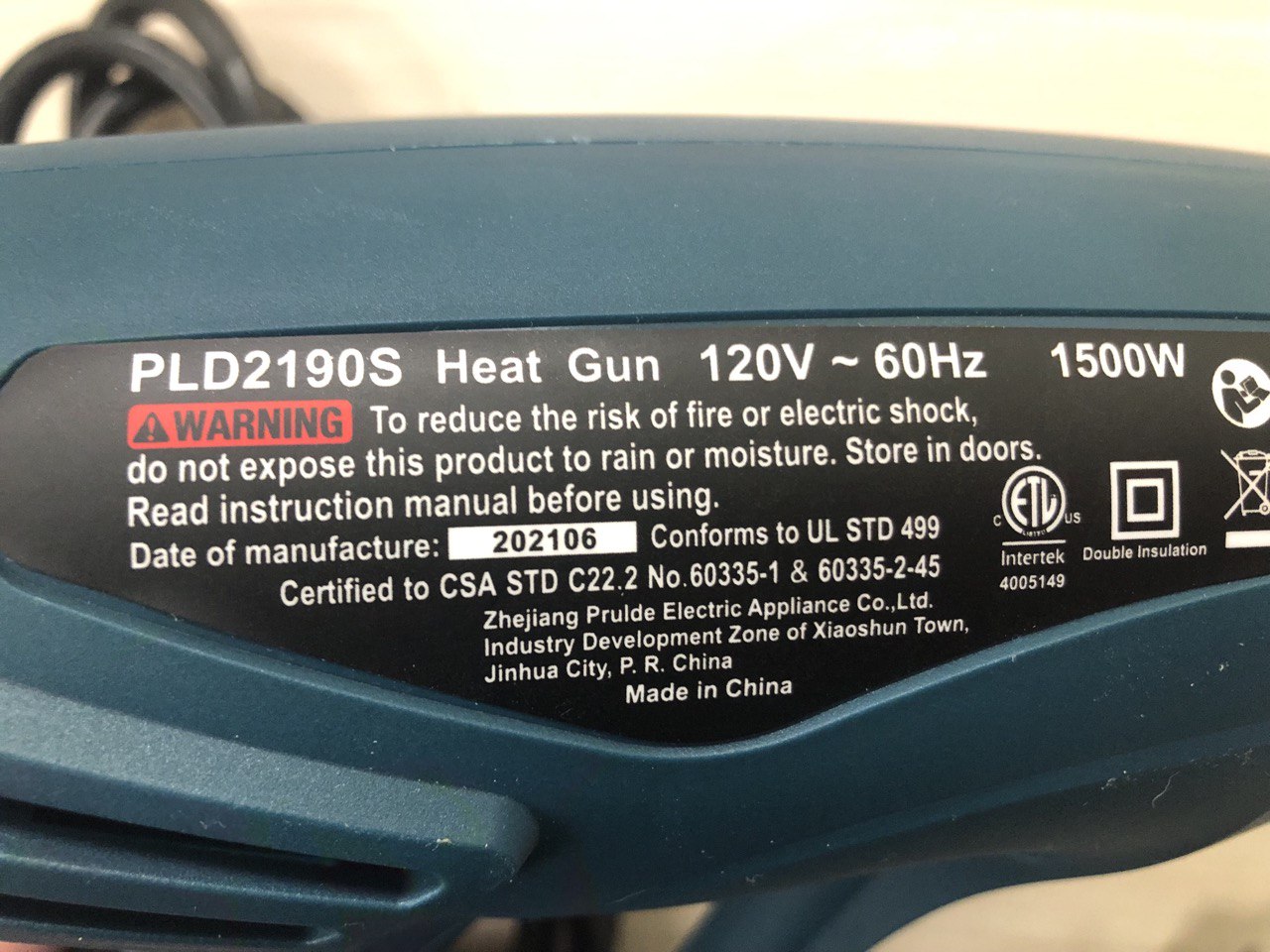 PRULDE PLD2190S Heat Gun corded electric power source and 120V - Open Box