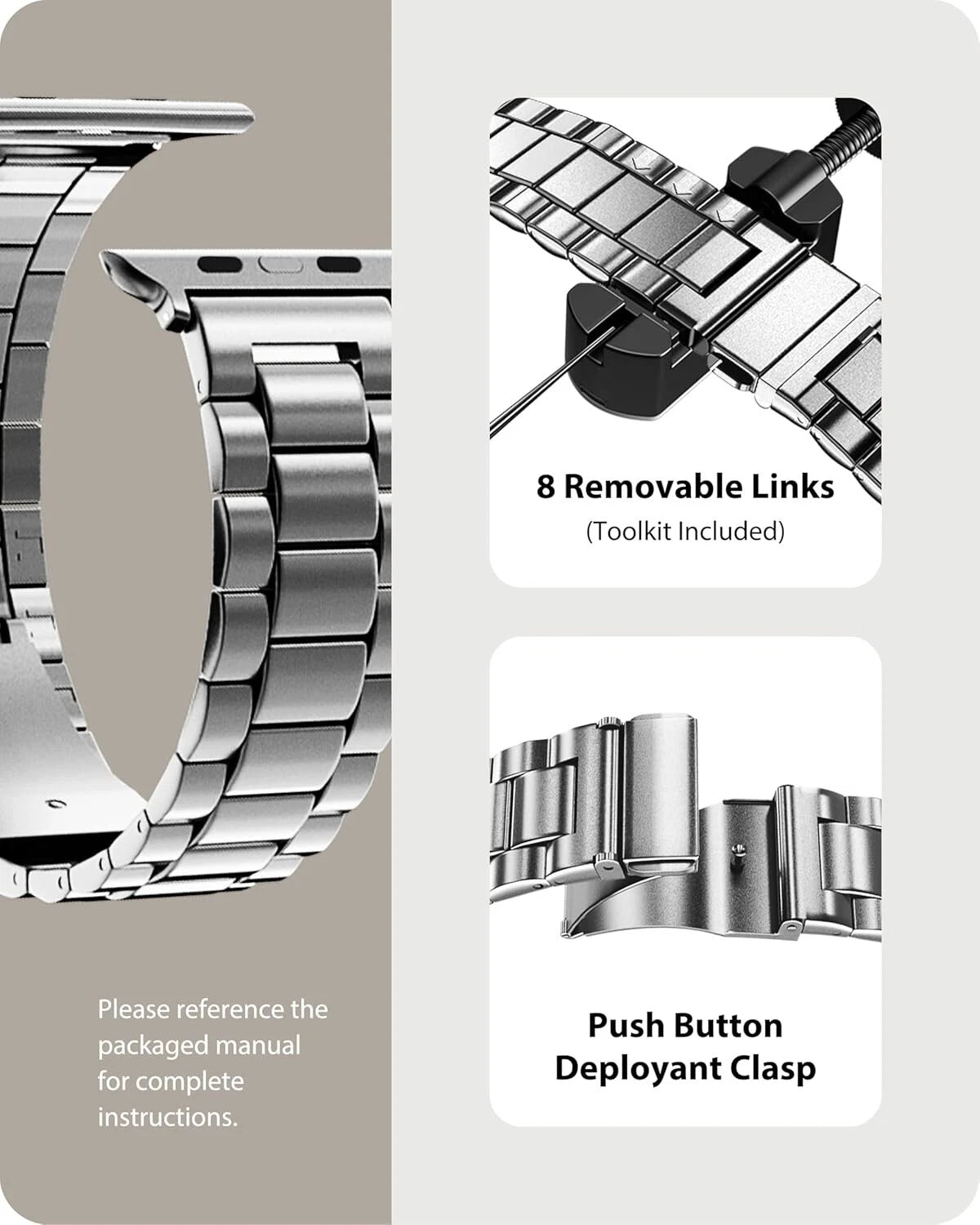 Fullmosa Stainless Steel Apple Watch Band-Silver Gift For Men