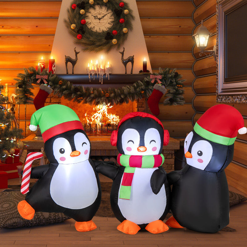 Christmas Inflatable Penguins Family with Built-In LED Lights