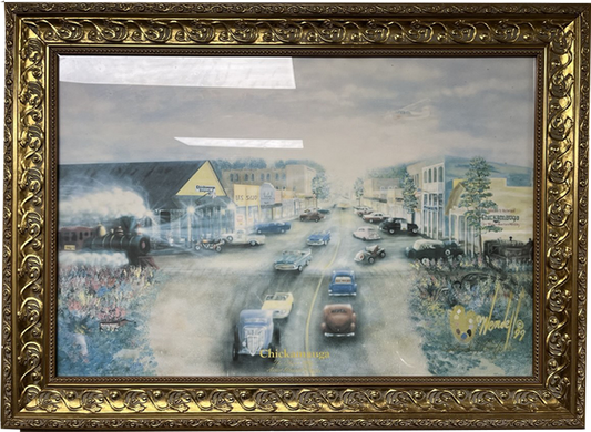 LOT 04 - Wendell Cooley - Downtown Chickamauga Oil Painting Framed