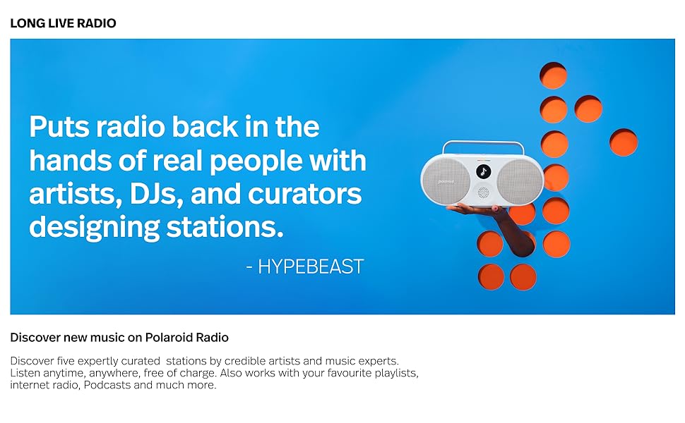 Polaroid P2 Music Player (Blue) - Powerful Portable Wireless Bluetooth Speaker Rechargeable with Dual Stereo Pairing - NIB