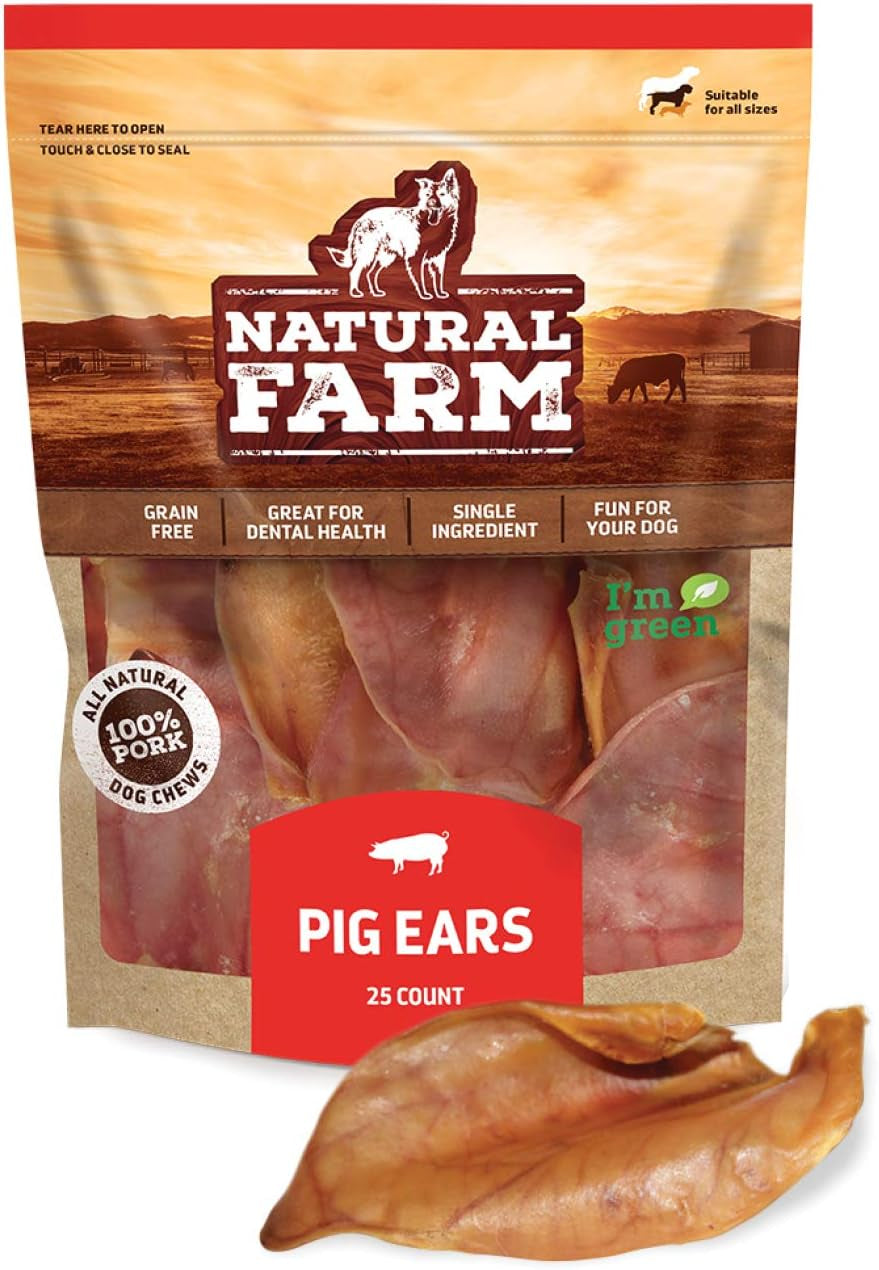 Pig Ears for Dogs (25 Pack), All-Natural Whole Dog Treats Thick Pigs Ears, Single Ingredient & Highly Digestible Jumbo Ears, Better than Rawhide Dog Snacks for Puppy and Large/Medium Dogs