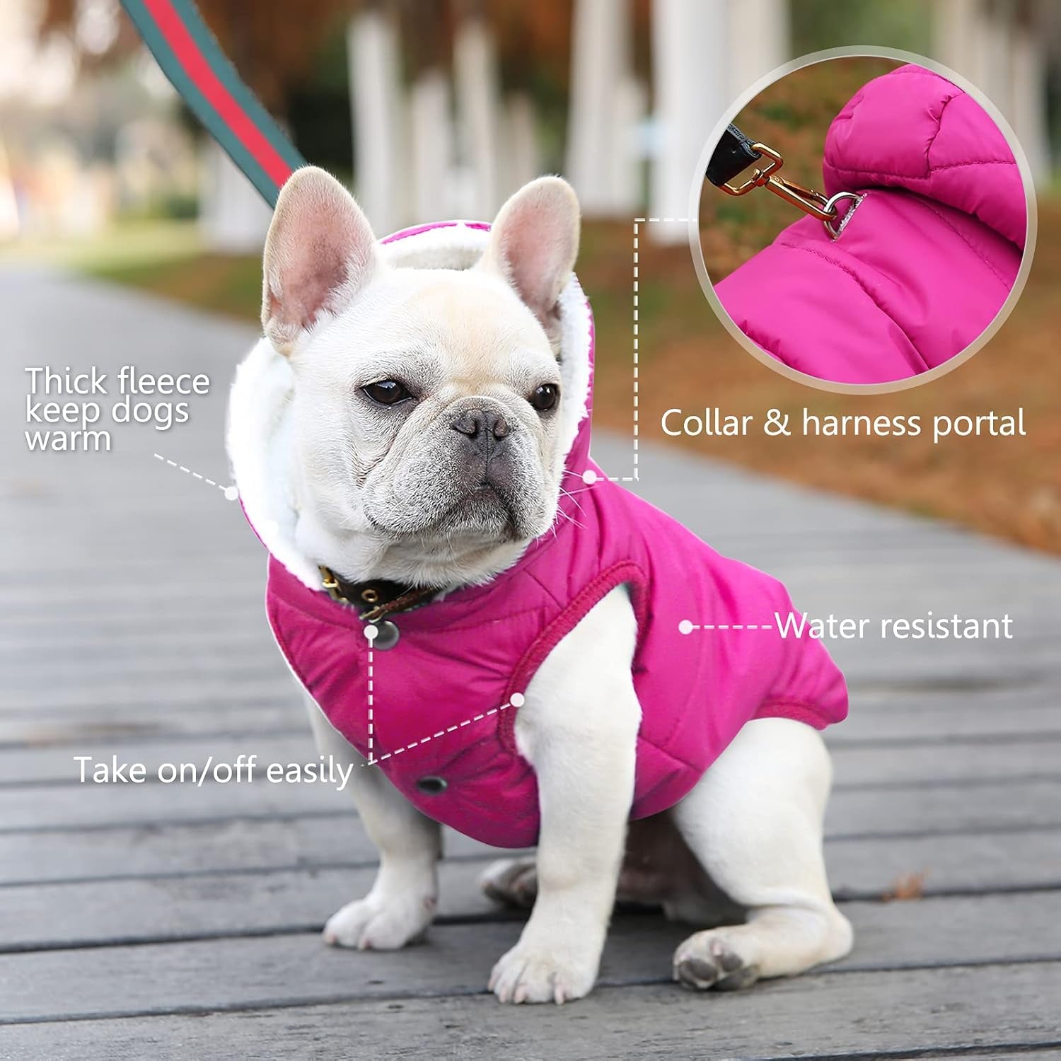 Dog Fleece Hoodie, Windproof Waterproof Dog Coat Fleece & Cotton Lined Warm Dog Jacket, Cold Weather Pet Apparel Clothes Vest for Small Medium Large Dog (L: Length 15", Chest 17.3"-20", Pink)