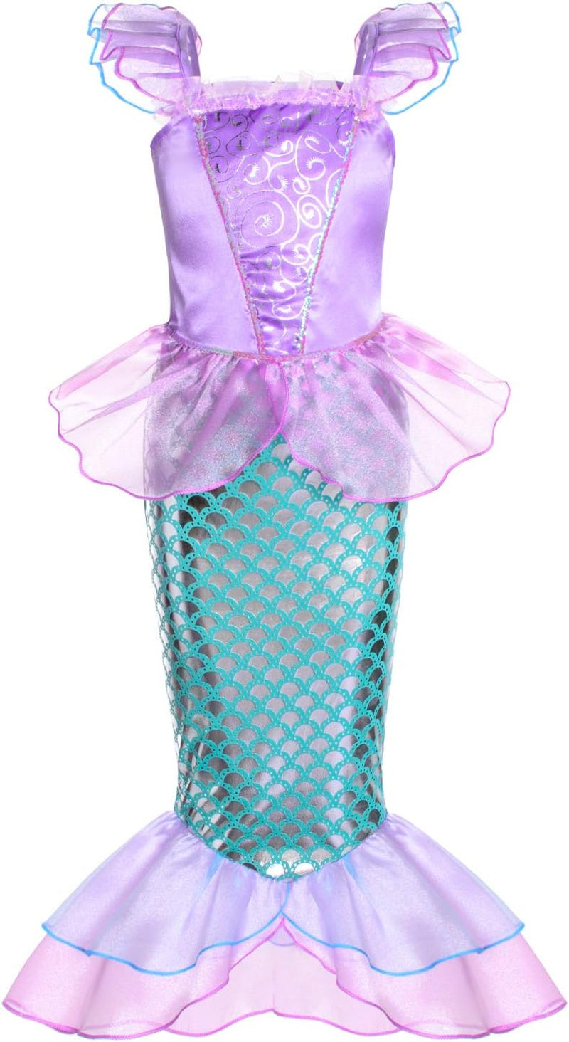 Little Girls Mermaid Princess Costume for Girls Dress up Party with Gloves,Crown Mace 3-10 Years