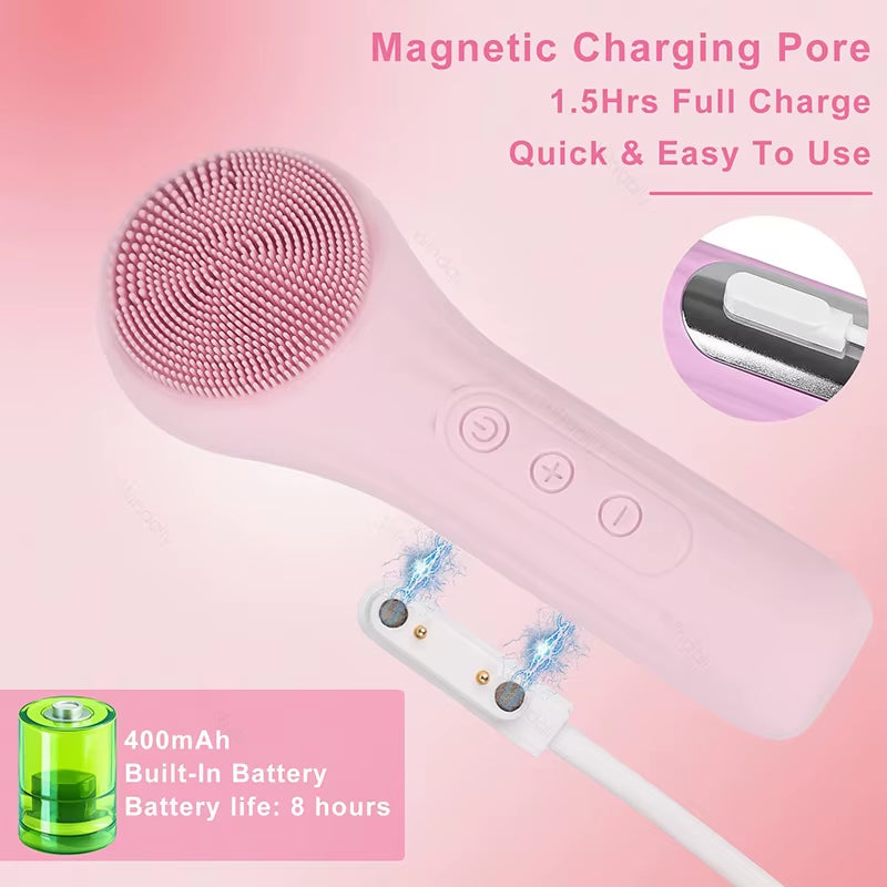 Sonic IPX7 Waterproof Facial Cleansing Brush Device Silicone Face Scrubber Exfoliator Cleaner Vibration Massager Deep Cleansing