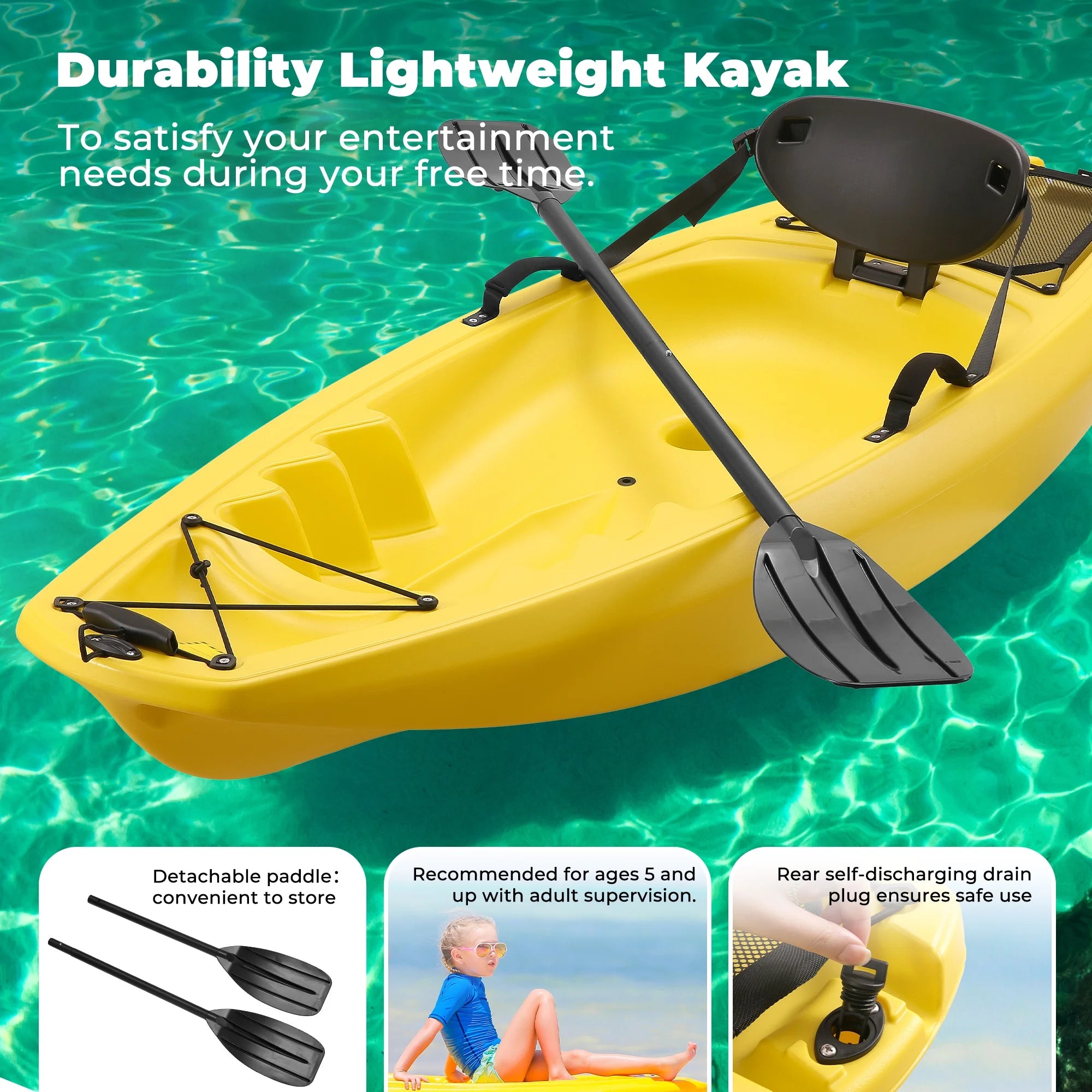 Kayak with Paddle 6.5FT Kayak 4-Level Footrest Sit on Top for Youth Kid to Teen up to 121Lbs