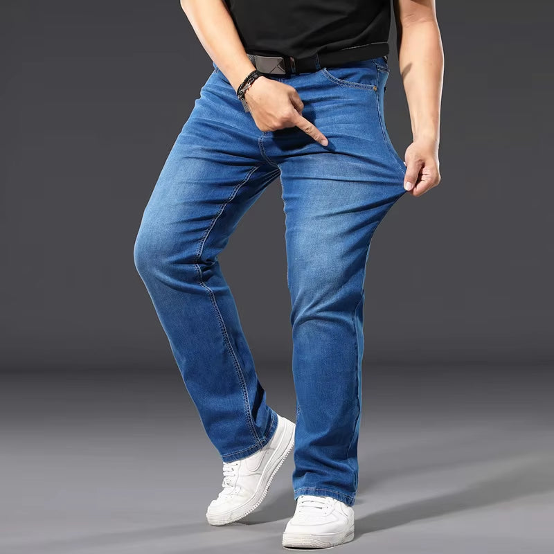 40 42 44 46 48 50 Large Size Denim Jeans Classic Pocket Fashion Brand Clothing Men'S Straight Loose Business Casual Blue Jeans