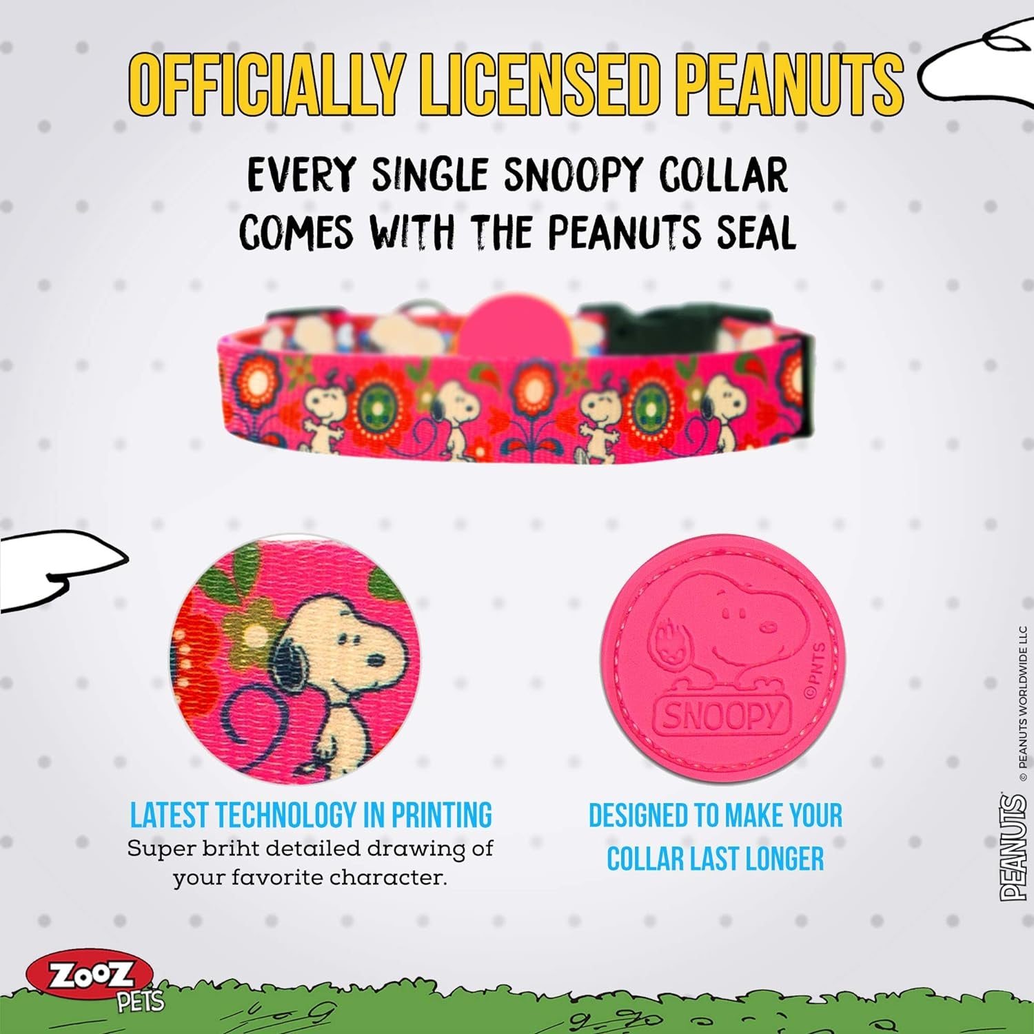 Snoopy Dog Collar - Official Snoopy Adjustable & Water Resistant Dog Collars for Small Dogs & Large - Extra Safety Strong Buckle Durable Fabric - Silky Comfortable Touch - 10 Unique Designs