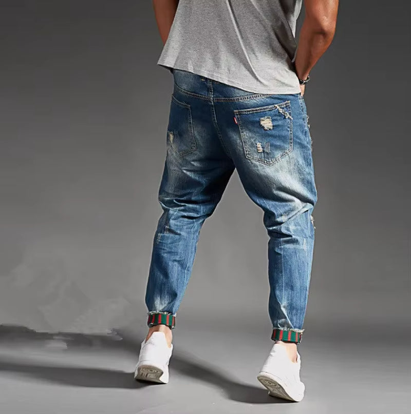 Ripped Jeans for Men Blue Black Denim Mens Jean Homme Harem Hip Hop plus Size Trousers 44 46 48 Mens Uomo Fashions Jogger Pants