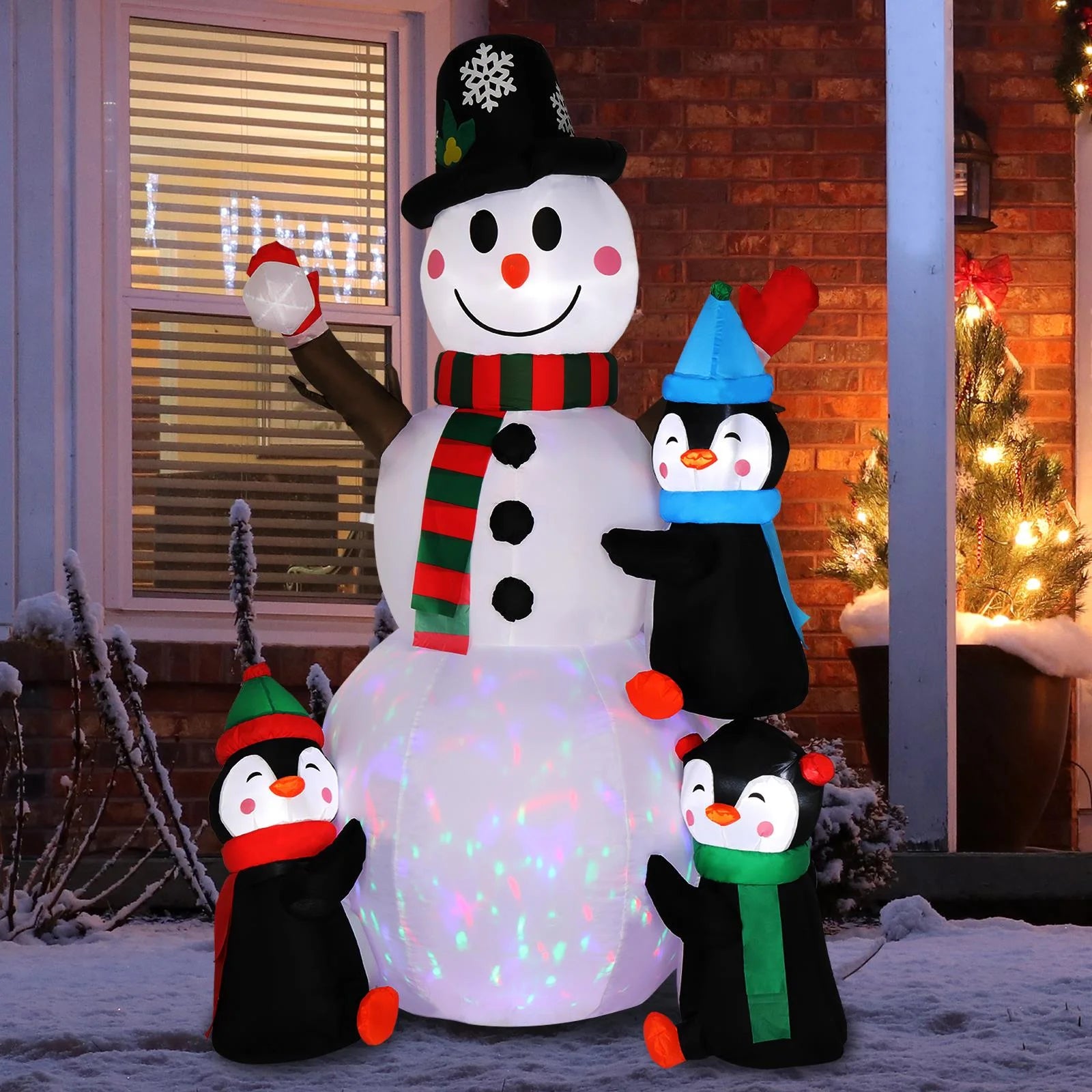 6FT Inflatables Snowman with Three Penguins Outdoor Christmas Decorations for Holiday Lawn Garden Party