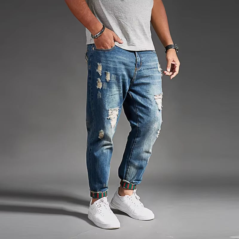 Ripped Jeans for Men Blue Black Denim Mens Jean Homme Harem Hip Hop plus Size Trousers 44 46 48 Mens Uomo Fashions Jogger Pants