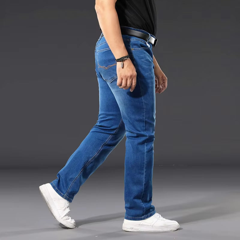 40 42 44 46 48 50 Large Size Denim Jeans Classic Pocket Fashion Brand Clothing Men'S Straight Loose Business Casual Blue Jeans