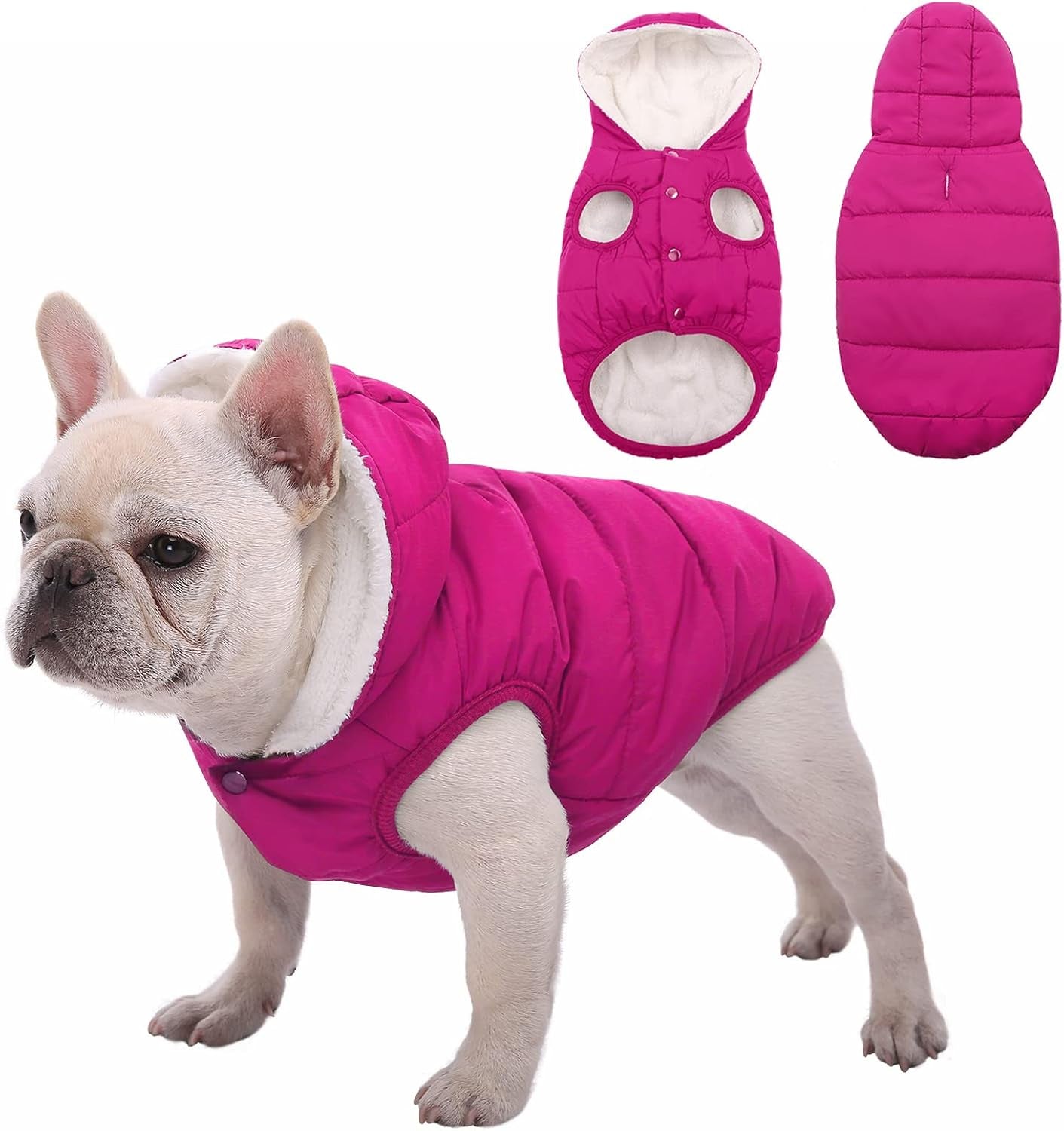 Dog Fleece Hoodie, Windproof Waterproof Dog Coat Fleece & Cotton Lined Warm Dog Jacket, Cold Weather Pet Apparel Clothes Vest for Small Medium Large Dog (L: Length 15", Chest 17.3"-20", Pink)