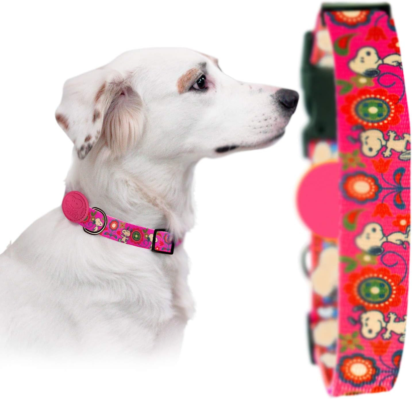 Snoopy Dog Collar - Official Snoopy Adjustable & Water Resistant Dog Collars for Small Dogs & Large - Extra Safety Strong Buckle Durable Fabric - Silky Comfortable Touch - 10 Unique Designs