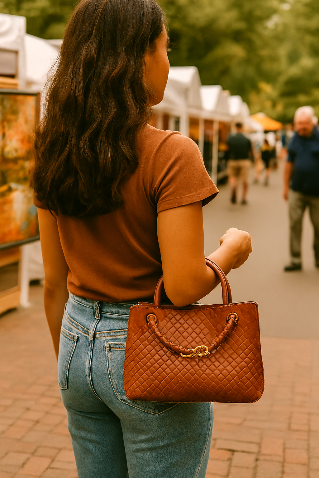 Woven Elegance Tote Handbag – “Saddle Knot” Edition -NIB