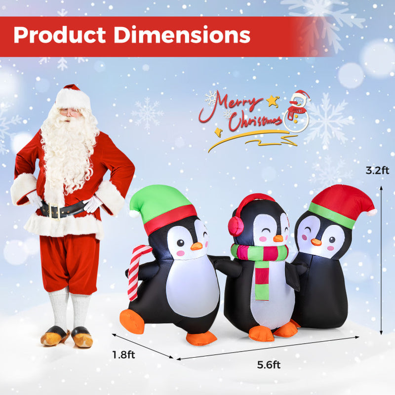 Christmas Inflatable Penguins Family with Built-In LED Lights