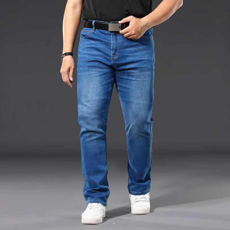 40 42 44 46 48 50 Large Size Denim Jeans Classic Pocket Fashion Brand Clothing Men'S Straight Loose Business Casual Blue Jeans