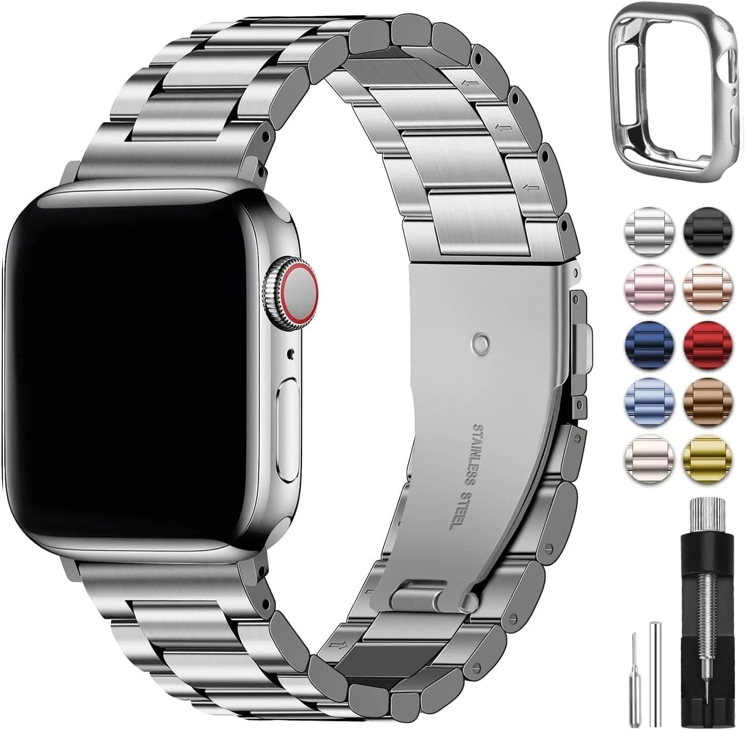 Fullmosa Stainless Steel Apple Watch Band-Silver Gift For Men