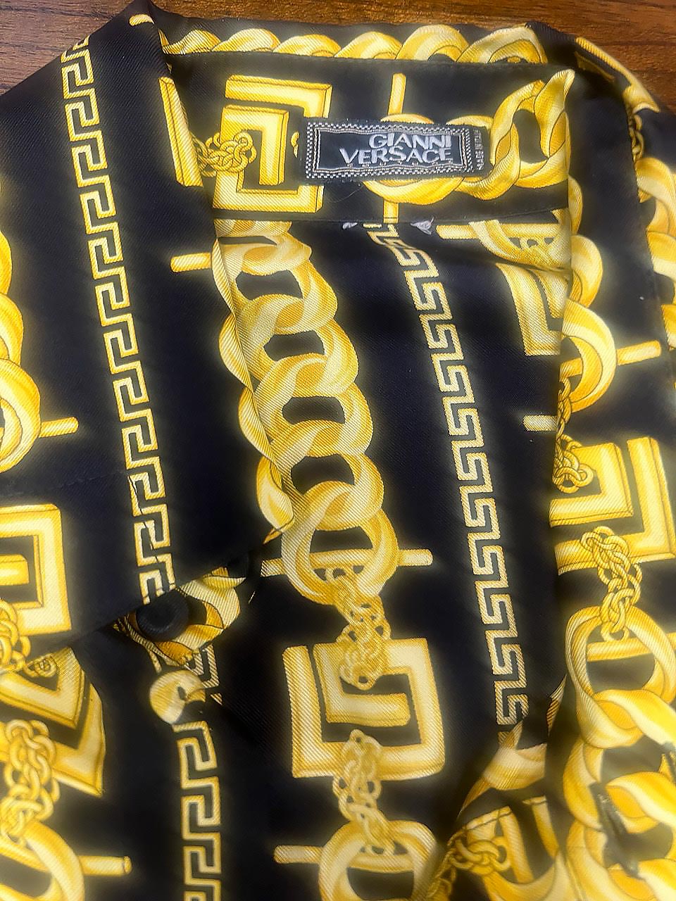 Versace Black Gold Medusa Chain Print Silk Shirt