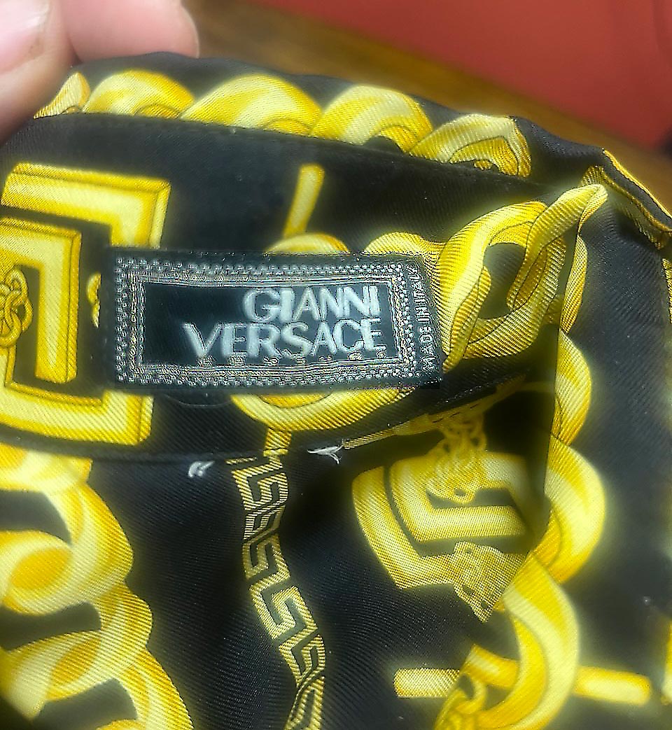 Versace Black Gold Medusa Chain Print Silk Shirt