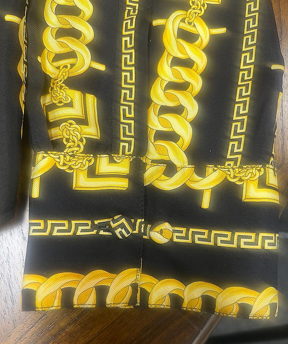 Versace Black Gold Medusa Chain Print Silk Shirt