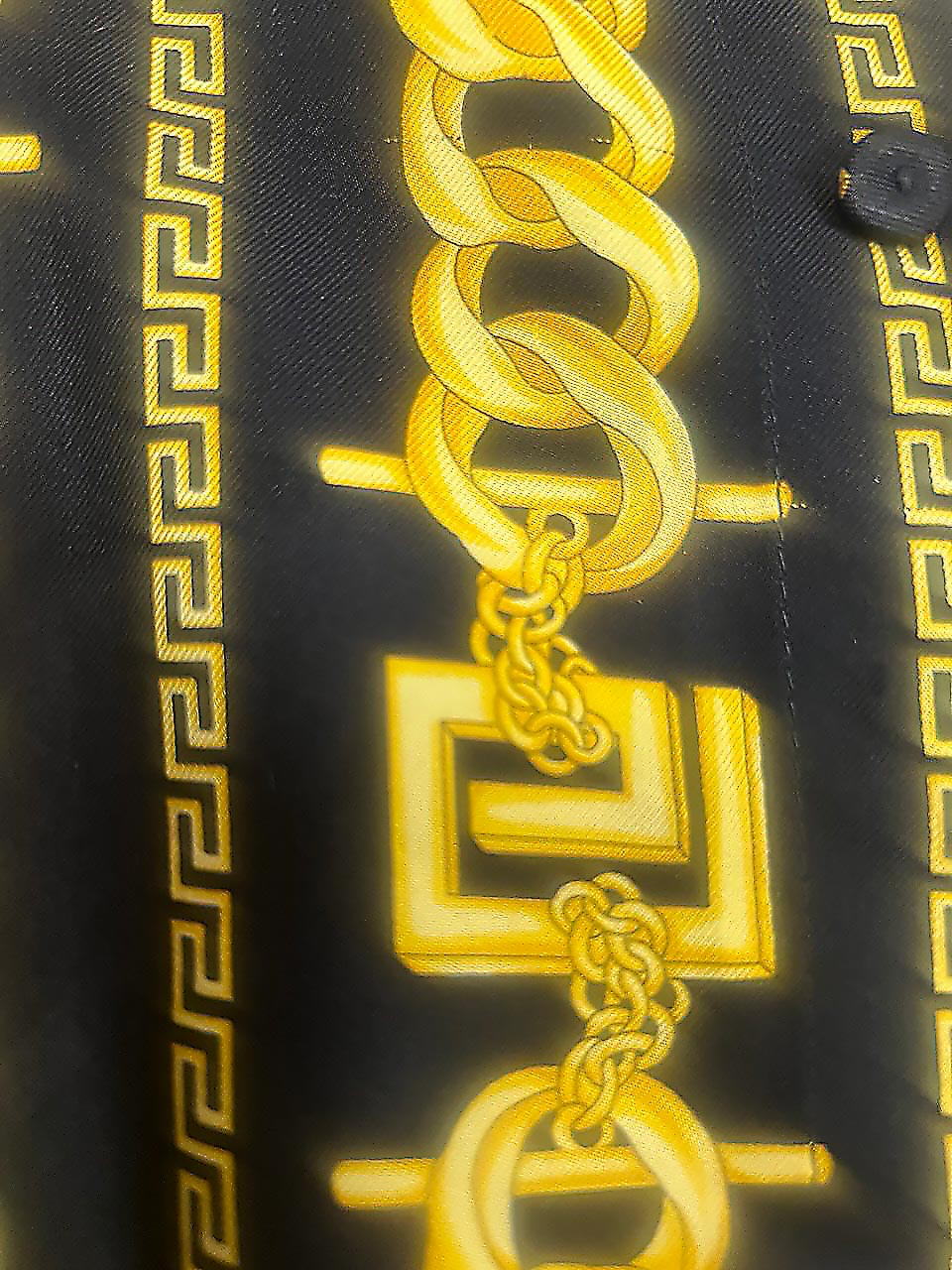 Versace Black Gold Medusa Chain Print Silk Shirt