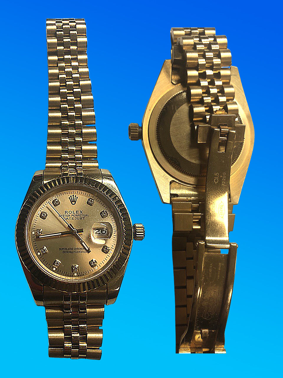 Rolex Datejust Yellow Gold Watch 26mm Champagne Dial 72200 Replica